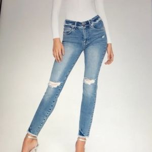 Good American *Good Legs* Frayed Waist  Distressed Skinny Jeans. Size: 2/26.